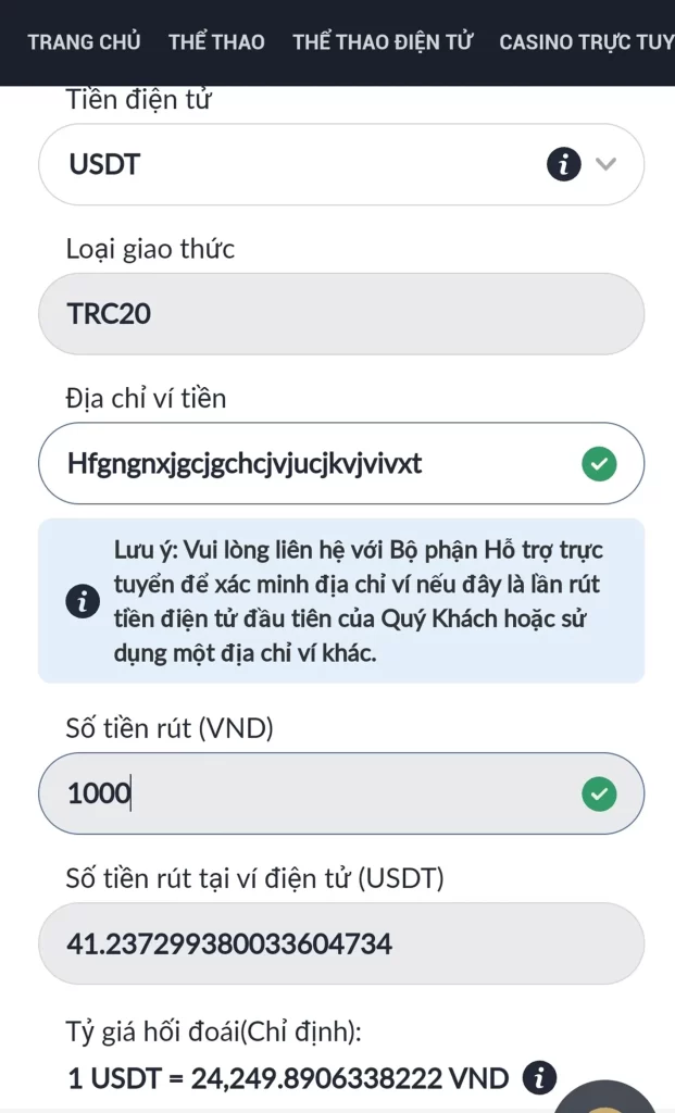 Hướng Dẫn Rút Tiền M88 Thành USDT