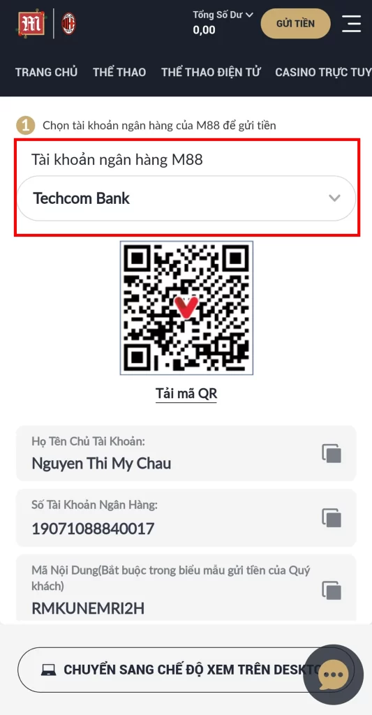 Hướng Dẫn Nạp Tiền M88 Qua Ngân Hàng