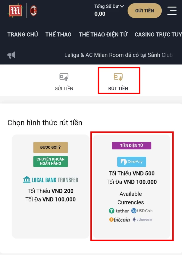 Hướng Dẫn Rút Tiền M88 Thành USDT